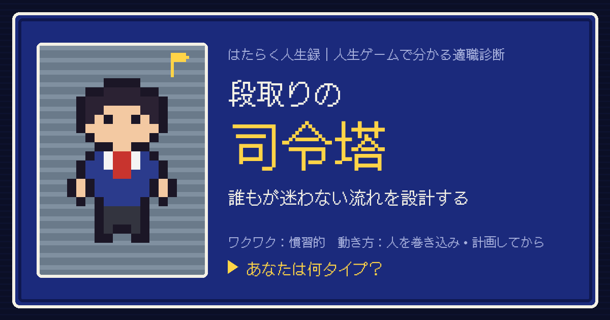 段取りの司令塔タイプのカード。ドット絵のキャラクターとタイプ名
